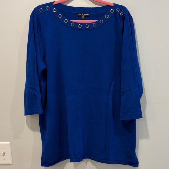Cable & Gauge Sweaters - Cable & Gauge Royal Blue Sweater with Grommet Neckline
